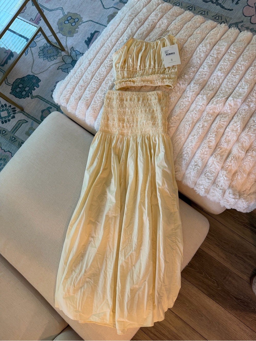 Faithfull the Brand Pale Yellow Smocked Bandeau Maxi Set